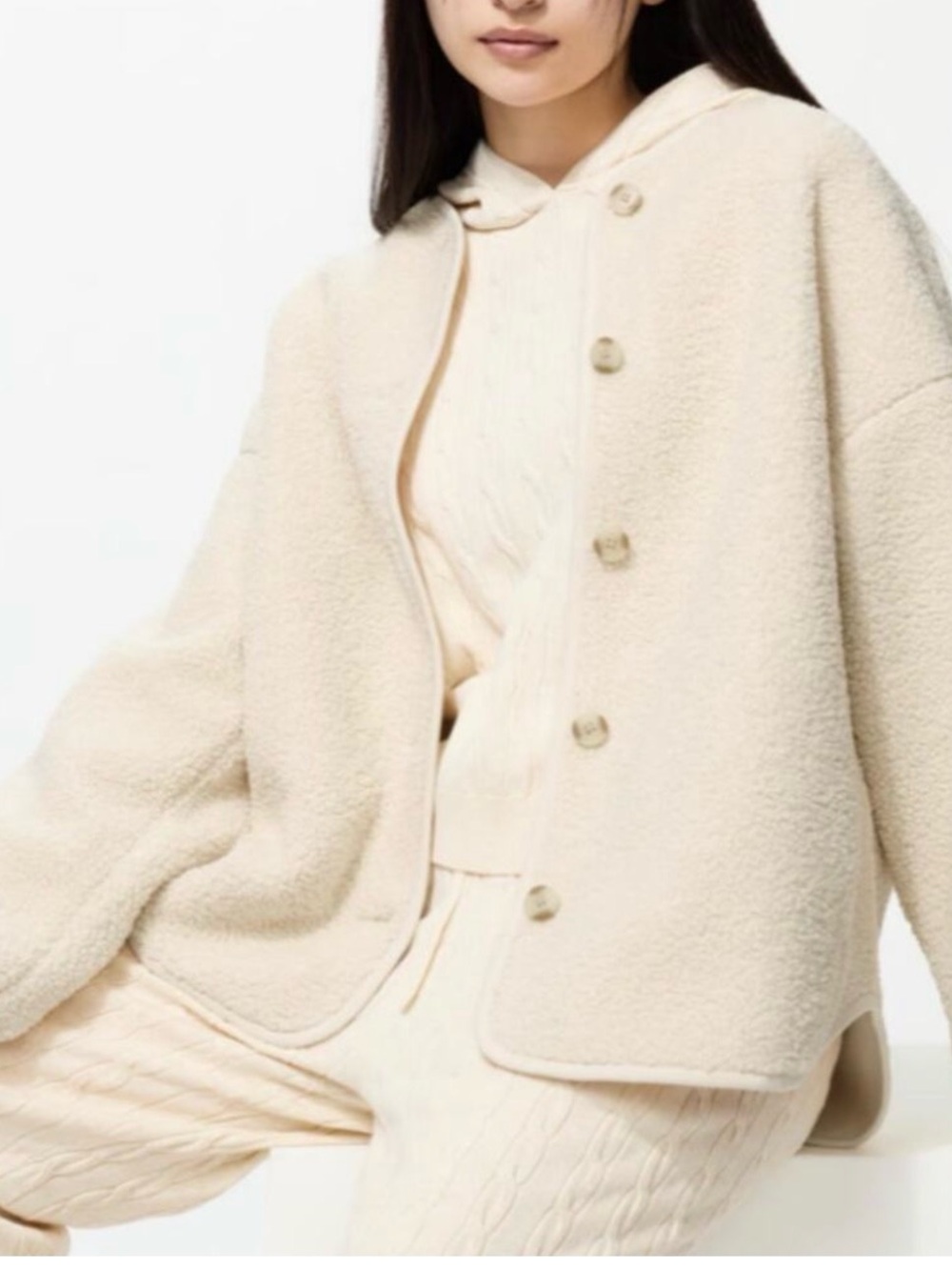Uniqlo Cream Teddy Fleece Button Jacket